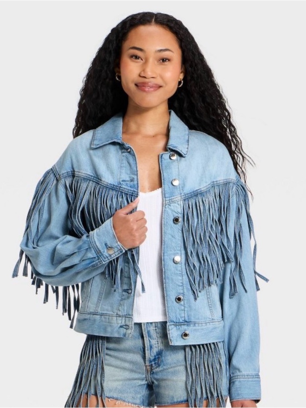Women's Fringe Denim Jacket - Universal Thread Light Wash - M